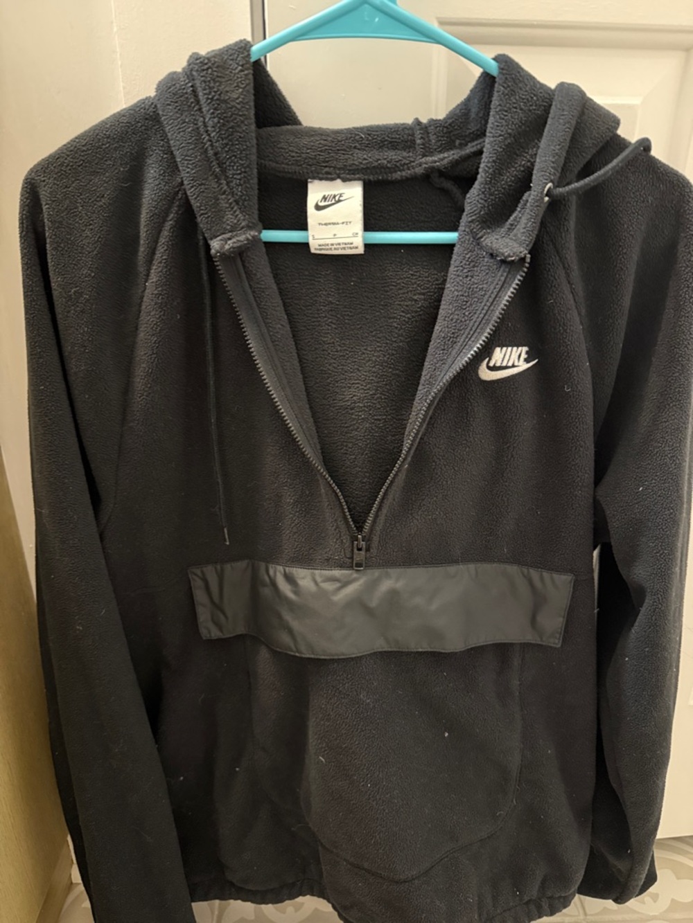 Nike Black Half-Zip Fleece Pullover with White Swoosh